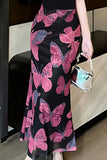 Butterfly Print Casual Midi Skirt