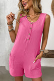 Sleeveless Button-Up Ribbed Romper