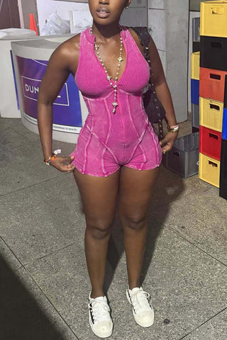 Halter-Neck Ribbed Romper