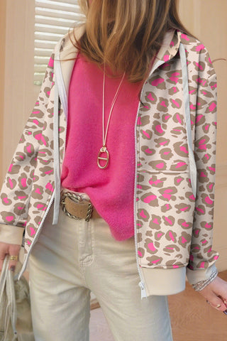 Leopard Print Zip-Up Jacket