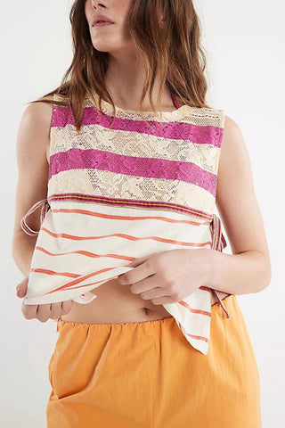 Striped Sleeveless Tank with Side Ties
