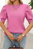 Puff Sleeve Crew Neck Knit Top