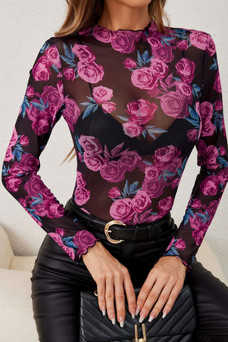 Floral Sheer Long Sleeve Blouse