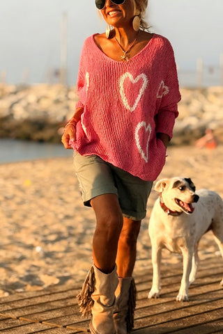 Heart Pattern Relaxed Sweater