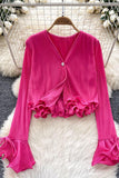 Ruffle-Trim Button-Front Blouse