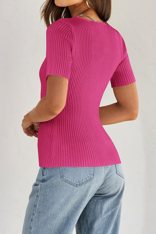 Square Neck Ribbed Fitted Top