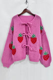 Heart Pattern Tie-Front Cardigan