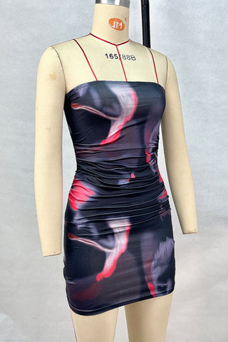 Strapless Abstract Print Mini Dress