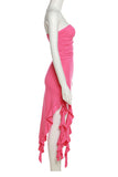 Strapless Midi Dress with Ruffle Accents