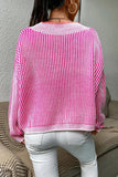 V-Neck Contrast Trim Striped Sweater