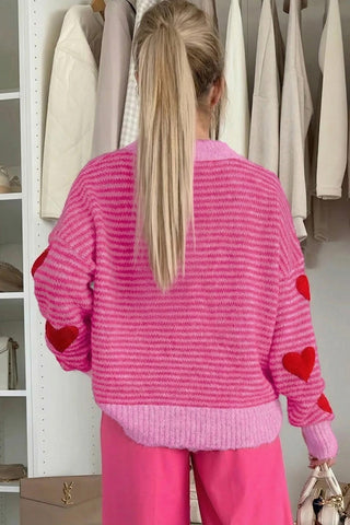 Stripe Heart Pattern Valentine Sweater