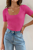 Square Neck Ribbed Fitted Top