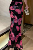 Butterfly Print Casual Midi Skirt