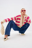 Striped Deep V-Neck Cardigan