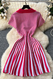 Polo Neck Striped Casual Mini Dress