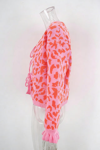 Tie-Front Leopard Print Cardigan