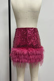 Feather Accent Sequin Mini Skirt