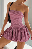 Strapless Gingham Mini Dress