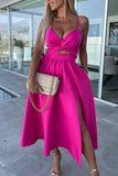 Spaghetti Strap Cut-Out Midi Dress