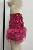 Feather Accent Sequin Mini Skirt