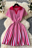 Polo Neck Striped Casual Mini Dress