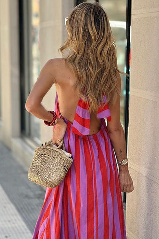 Striped Halter Casual Dress