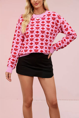 Heart Pattern Crewneck Sweater