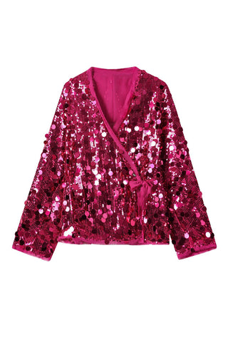 Sequin Wrap Blouse with Tie Waist