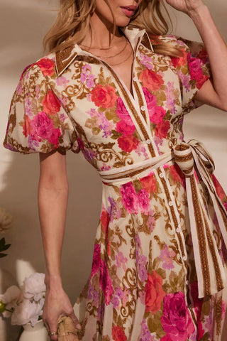 Floral Midi Dress with Belted Waist