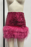 Feather Accent Sequin Mini Skirt