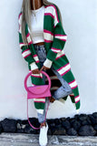 Striped Open-Front Long Cardigan