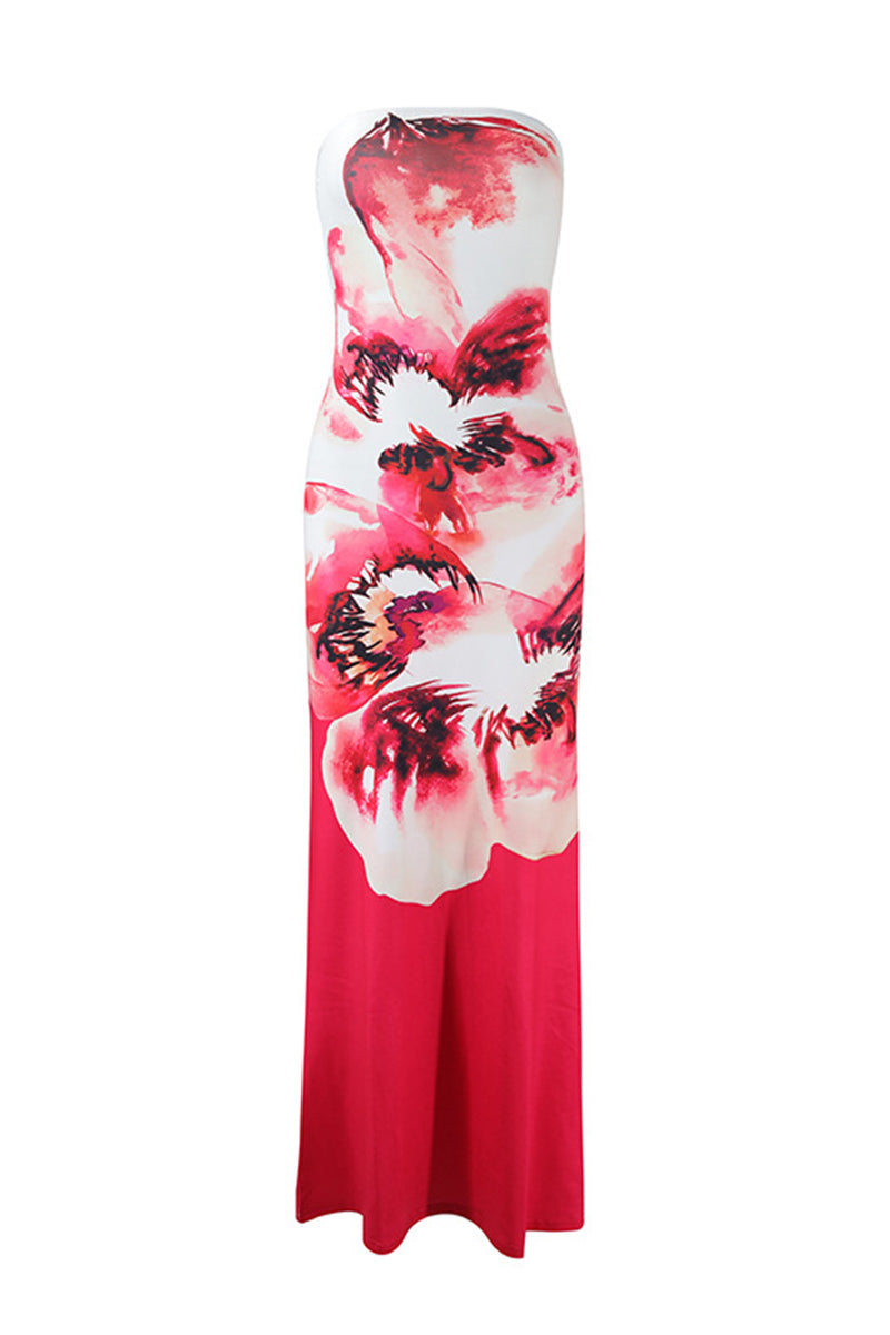 Strapless Floral Casual Dress