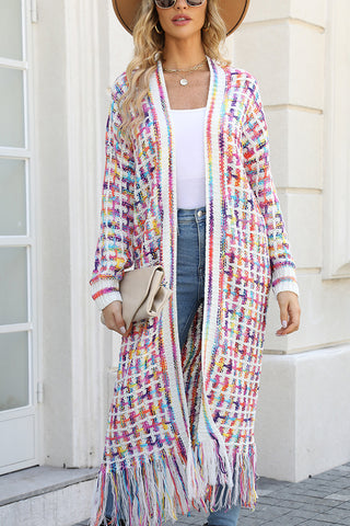 Fringe-Trim Longline Cardigan