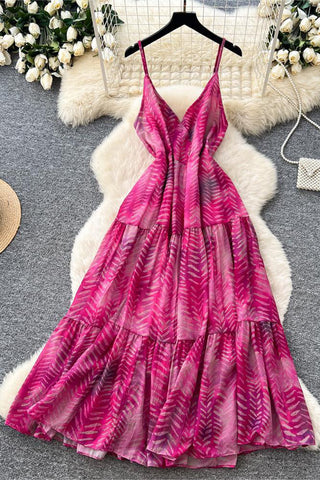 Tiered Sundress with Leaf Print