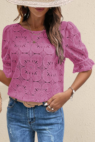 Lace Puff-Sleeve Blouse