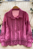 Lace Trim Button-Up Blouse