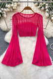 Flared Sleeve Sheer Crop Top