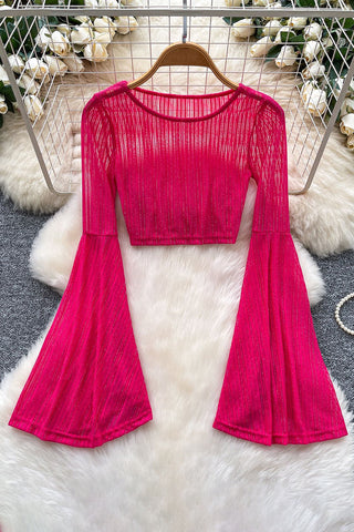 Flared Sleeve Sheer Crop Top