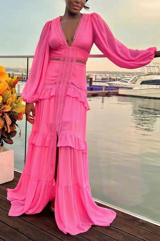 V-Neck Maxi Dress with Lace Panelling