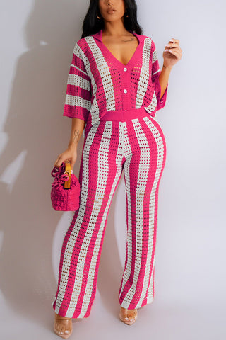 Striped Button-Front Pants Set