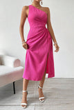 One-Shoulder Pleated Midi Dress
