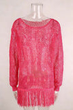 Off-Shoulder Mesh Fringe Cover-Up