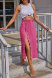 Button Detail Denim Midi Skirt