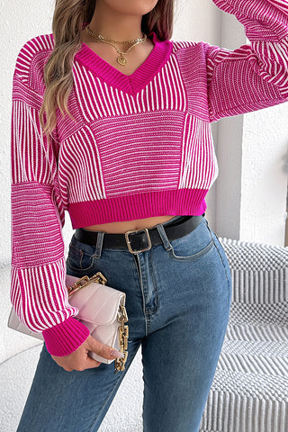 V-Neck Striped Knit Sweater