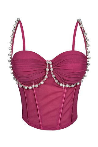 Pearl-Embellished Bustier Tank Top