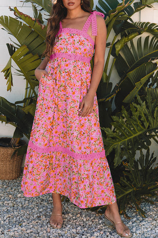 Floral Bow Strap Maxi Dress