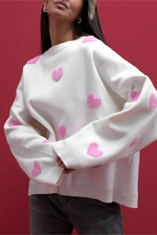 Heart-Patterned Oversized Sweater