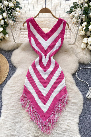 Striped Fringe Casual Dress