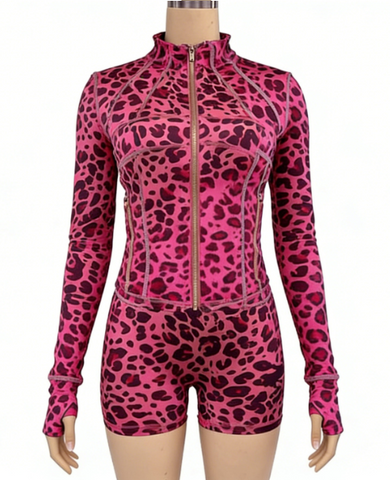 Zip-Front Long-Sleeve Shorts Set