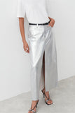 Sleek Metallic Maxi Skirt